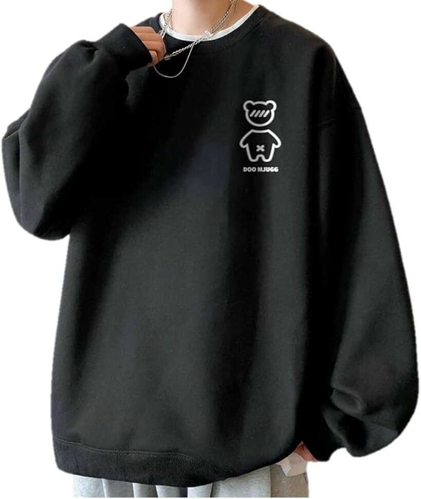 トレーナー メンズ 長袖 丸襟 Tシャツ 大きいサイズ 無地 人気 プルオーバー おしゃれ カジュアル 快適 ゆったり 春秋冬 服 オーバーサイズ JP アルファベット XL ブラック (ブラック, XL)