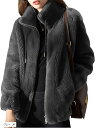 モコモコ ボア アウター レディース フリース フルジップ ジャケット ショート丈 コート カジュアル(グレー, M)
