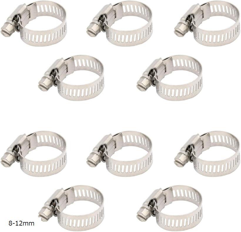 ホースクランプ ステンレス製 調整可能 10個入り 8-12mm (8-12mm)