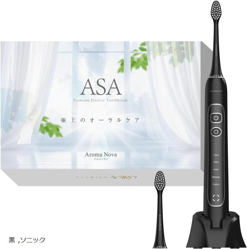 歯科医・医師・衛生士 3名監修 電動歯ブラシ 超音波歯ブラシ 日本企業 IPX7防水(黒, ソニック)