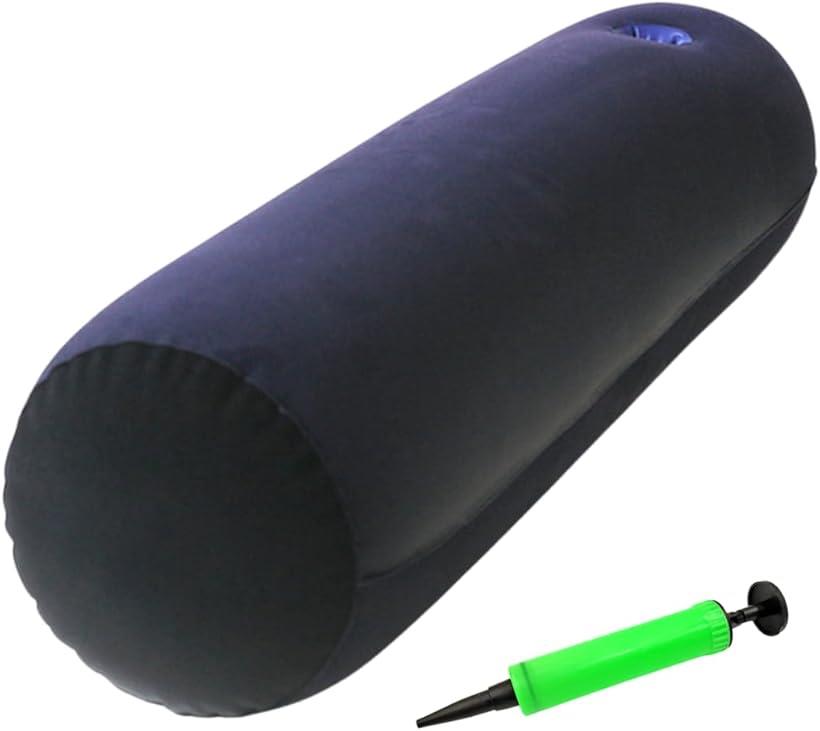 クッション 枕 抱き枕 エアクッション 円柱型 高反発 長い枕 空気入れ付き(ネイビー, ワンサイズ)