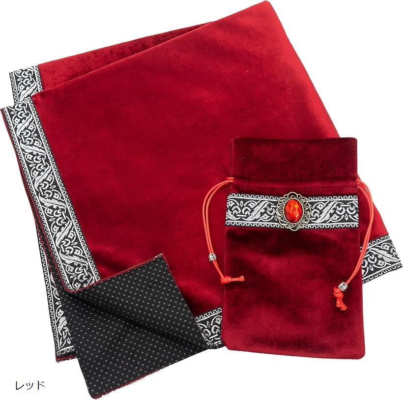 タロットクロス 滑り止め付き 大判 ベルベット タロットカード オラクルカード 初心者 65cmx65cm レッド (レッド)