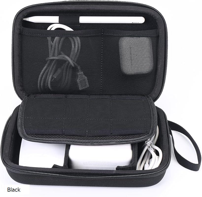 PC周辺機器 バッグ/ケーブルポーチ ガジェットケース ハードシェル モバイルケース 移動式仕切り ハードケース 小物入れ入学 ブラック (ブラック)