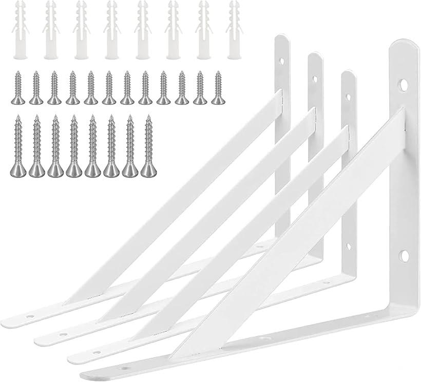 棚受け 金具 L字型 4本セット 壁掛け 棚うけ アングルブラケット L型棚受け金具 壁掛け吊り棚 ビス付き 200mmx120mmx16mm ホワイト (ホワイト)