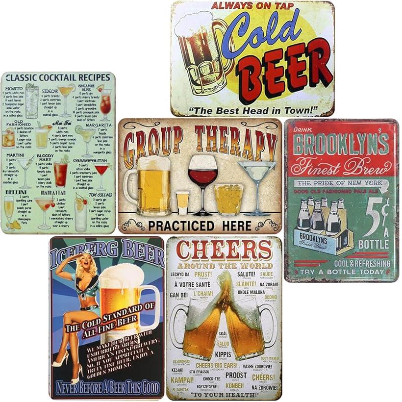 ブリキ 看板 アメリカン 雑貨 ガレージ レトロ アンティーク ビンテージ 6枚 (マルチカラー)