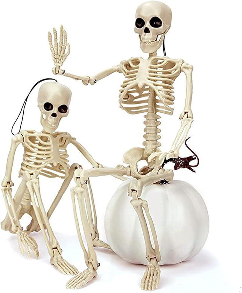 ハロウィン 骸骨 飾り 40cm 2点セット 関節可動式 スケルトン 怖い お化け屋敷 髑髏 恐怖 ホラー デコレーション 雰囲気満点 装飾 道具 密室 パーティー 店舗 家庭用 肝試し グッズ(オフホワイト)