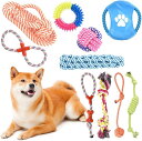 犬用おもちゃ 10種セット ボール ロープ フリスビー 運動不足&ストレス解消 デンタルケア(カラフル)
