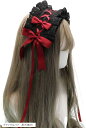 ヘッドドレス ゴスロリ ロリータ 髪飾り ヘアアクセサリー カチューシャ レース リボン ブラックxレッド 長さ30cm (ブラック/レッド, 長さ30cm)