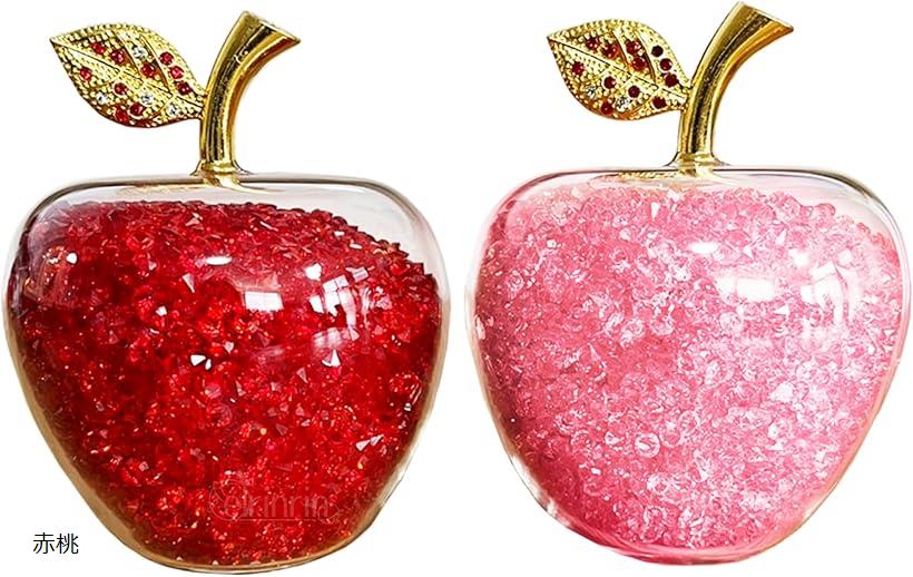 りんご キラキラ クリスタル 風水 アイテム インテリア オブジェ 置物 癒し アップル 運気アップ リンゴ 2個セット 赤桃 (赤桃, Medium)
