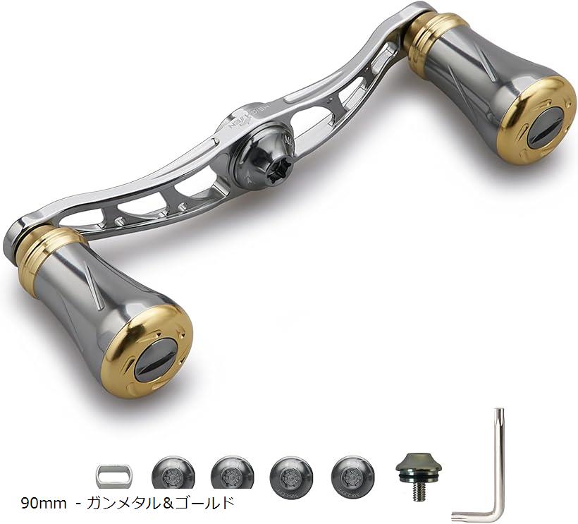 リール ハンドル 19mm ノブ搭載 シマノ SHIMANO ダイワ DAIWA アブ Abu 通用 ベイトリール Arch Pillar Series 917(90mm - ガンメタル＆ゴールド)