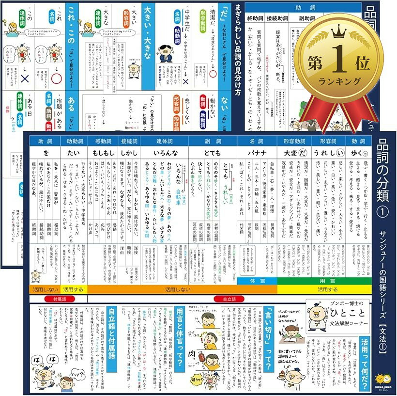 【楽天ランキング1位入賞】サンジュノーの国語シリーズ 中学国語の文法 品詞の分類 2 2枚セット