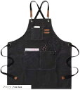 エプロン おしゃれ 前掛け カワイイ 厚手 綿 カフェ DIY アウトドア 作業 ガーデニング ポケット 付き レディース(ブラック, Free Size)