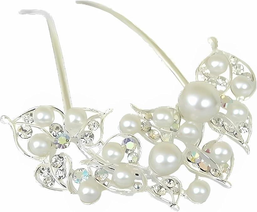 【楽天ランキング1位入賞】ミャオミャオ 簪 かんざし バチ型 髪飾り 和装 留袖 パール ビジューUコーム エレガント フラワー 花 シルバー ヘアアクセサリー...