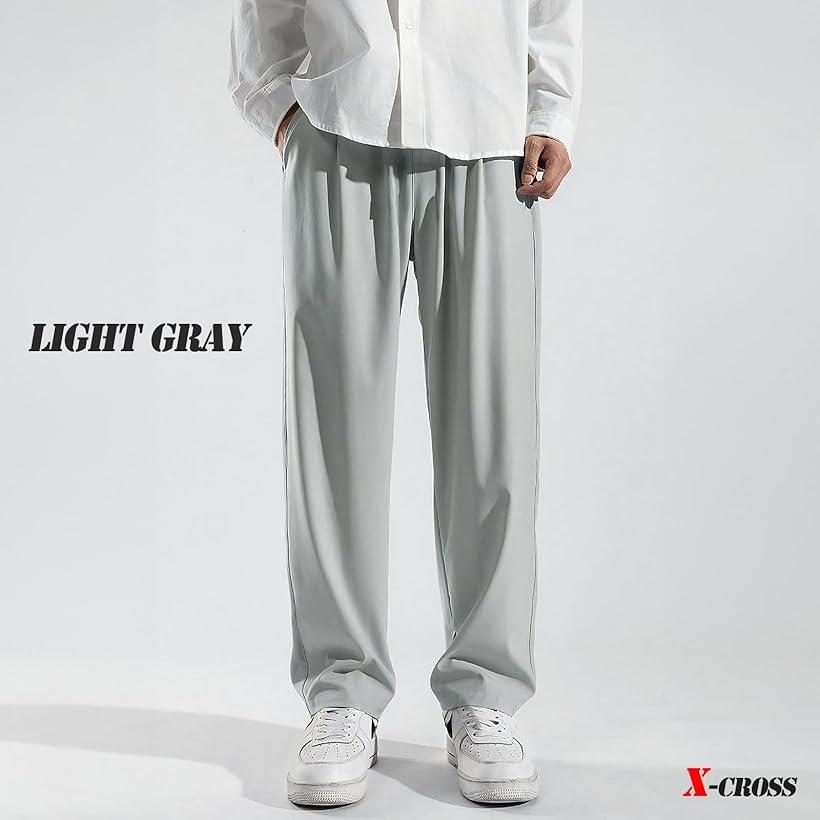 クロス リラックスパンツ 軽量 メンズ 薄手 部屋着 大きいサイズ ゆったり イージー ロングパンツ ズボン ストレート 無地 ボトムス ウエストゴム おしゃれ ドローコード ルームパンツ(ライトグレー, M)