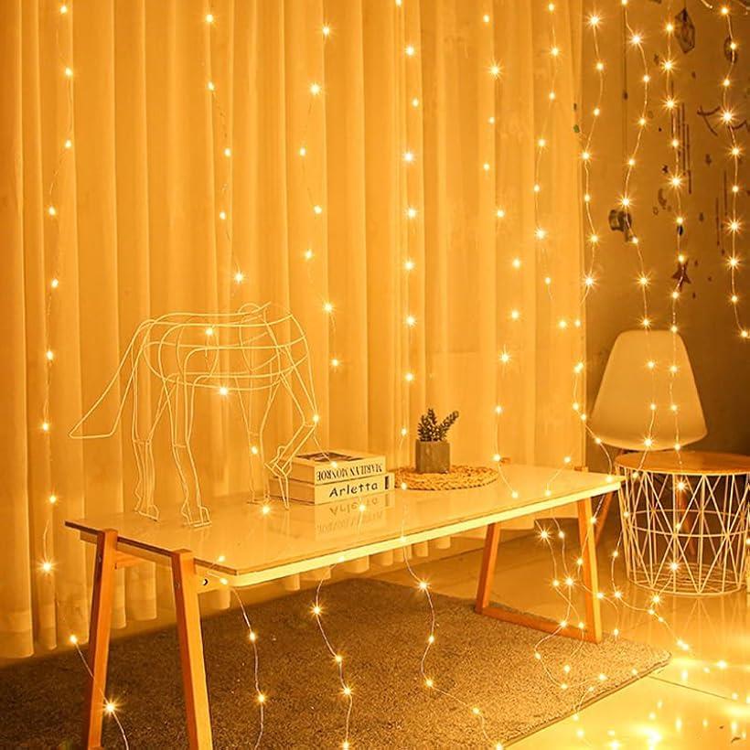 クリスマス カーテン レース イルミネーション LED ライト 発色タイプ USB式 電飾 飾り (ブルー)