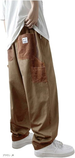 クロス ワイドパンツ メンズ 大きいサイズ ワークパンツ ゆったり カーゴ 作業着 ペインター コーデュロイ ポケット カジュアル ウエストゴム ベルトなし 薄手 太め オシャレ 韓国 ストリート系(ブラウン, M) クロス ワイドパンツ メンズ 大きいサイズ ワークパンツ ゆったり カーゴ 作業着 ペインター コーデュロイ ポケット カジュアル ウエストゴム ベルトなし 薄手 太め オシャレ 韓国 ストリート系(ブラウン, M)