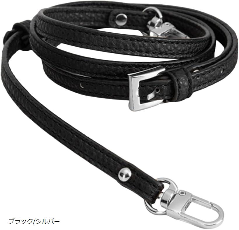 ショルダーストラップ ショルダーベルト 合皮 シンプル 調整可能 軽量 ブラックxシルバー (ブラック/シルバー)