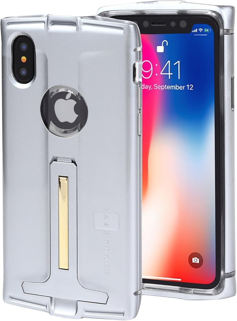 iPhoneX iPhoneXs ケース 耐衝撃 ワイヤレス充電対応 バンパー スタンド機能付 落下時の衝撃吸収 アイフォンX カバー スマホケース 衝撃に強い Thrust Silver (シルバー)
