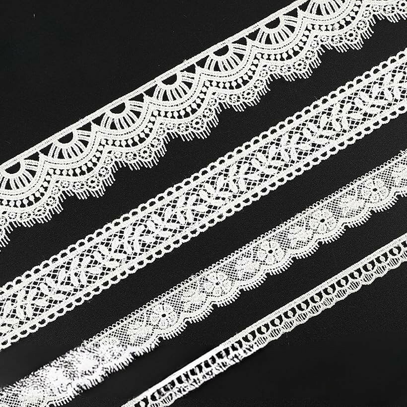 ミニ花柄レース生地 約0.9mx4個セット 髪飾り 刺繍レース ホームテキスタイル 布地刺繍 DIY補助材料 装飾材料 縫製素材 (ホワイト)