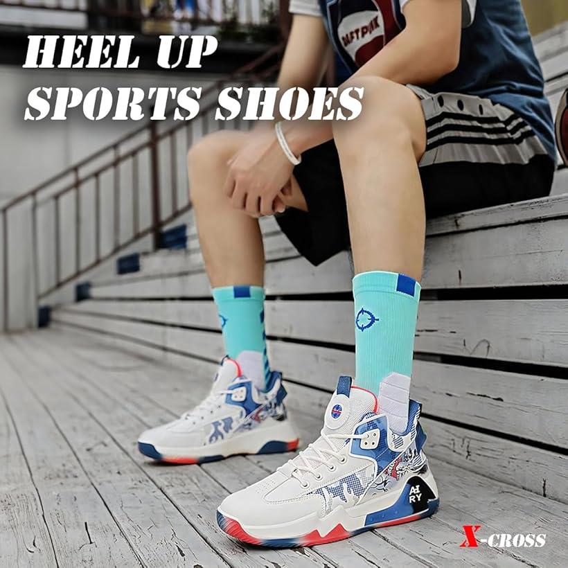 クロス インヒールシューズ メンズ ハイカット 厚底 スニーカー ランニング スポーツ アウトドア カラフル かっこいい 韓国 ストリート ハイカットシューズ 大きいサイズ おしゃれ 歩きやすい ヒールアップ (ブルー, 27.0 cm)