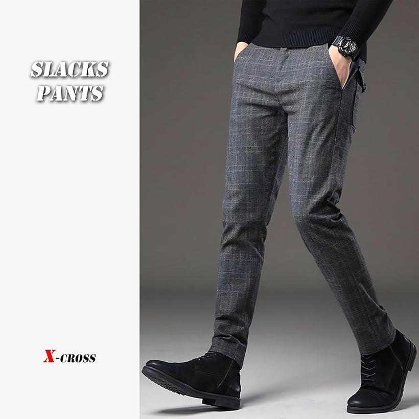 クロス チノパン メンズ 大きいサイズ 裾上げ済み スラックス ビジネス ノータック ビジネスパンツ ストレート 仕事着 カジュアル ズボン 通勤 ファスナー オシャレ ポリエステル 格子柄 オフィス ビジカジ(グレー, 2XL)