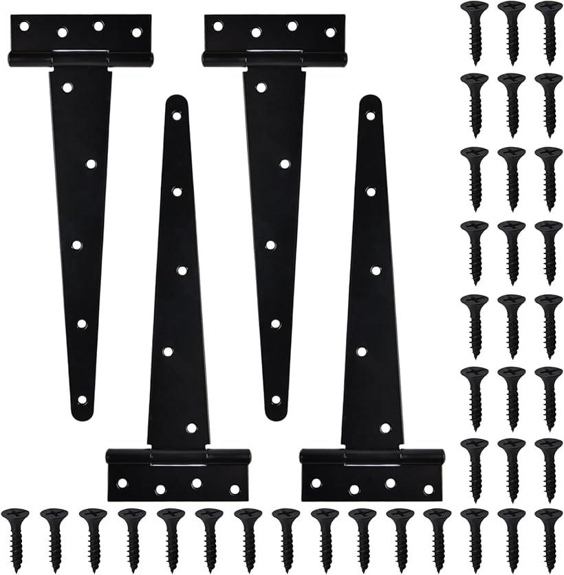 4個セット Tストラップ式脱着ヒンジ ドアヒンジ ヘビーデューティー Tヒンジ 蝶番 蝶つがい 家具固定補修 金具 窓 キャビネット 棚 DIY 工具 耐久性 ねじ付き (黒)