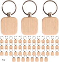 木製 キーホルダー 番号札 無地 ロッカーキー クラフト DIY 二重リング 50個セット(角型)