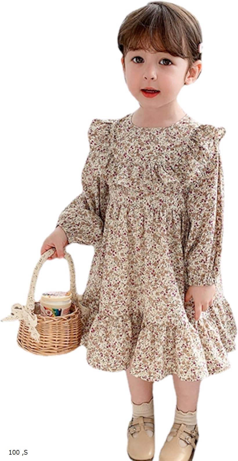 キッズ ワンピース 小花 総柄 フリル 長袖 女の子 フレア アウトドア シャツ ベビー 赤ちゃん 新生児 (..