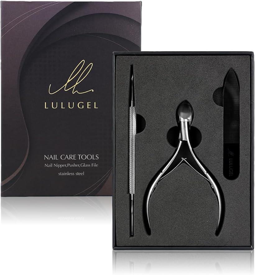 甘皮処理 ネイルケアセット キューティクルニッパー キューティクルプッシャー 爪磨き ファイル 3点 ネイルセット 爪やすり ガラス 製付き 甘皮ケア (シルバ...