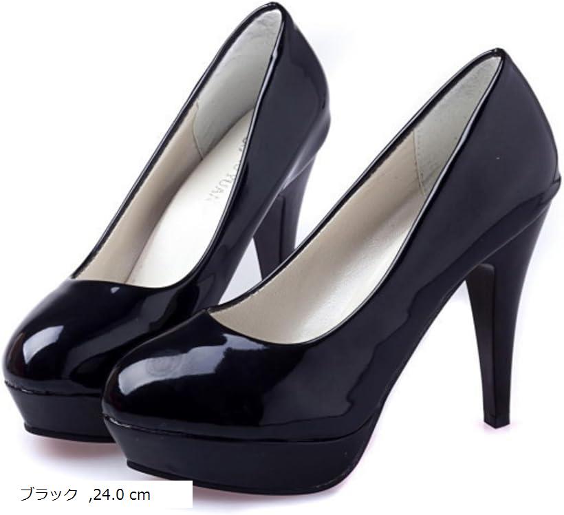 ハイヒール パンプス レディース エナメル ピンヒール 美脚 11cm シューズ 厚底 靴 セクシー パーティー 結婚式 きれいめ かわいい おしゃれ ラウンドトゥ サンダル シンプル 脚長 (ブラック, 24.0 cm)(4)