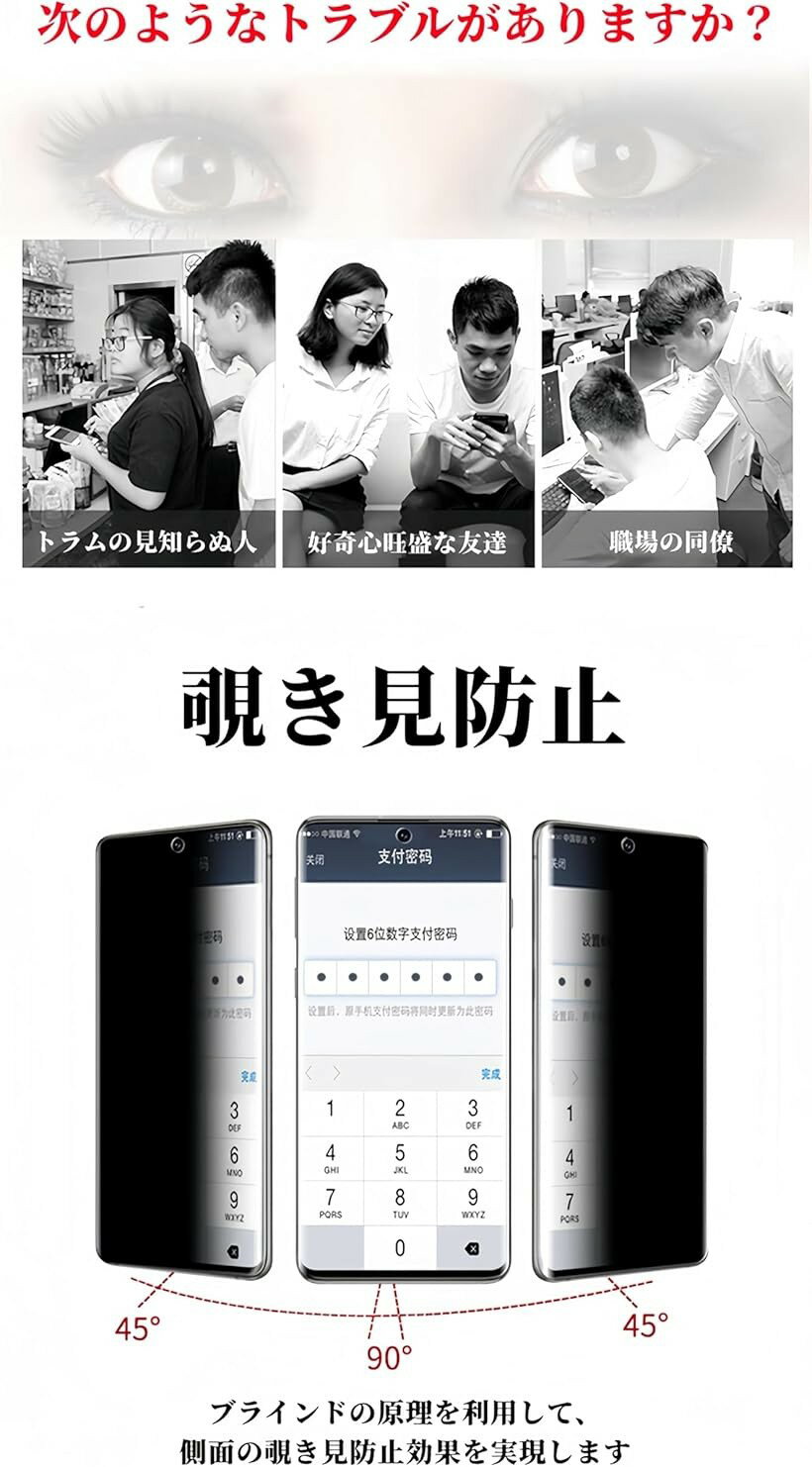 ガイド枠付き・簡単な貼り付け方Google Pixel 6 Pro 用 覗き見防止フィルム 柔らかいTPU素材 指紋認証対応 剥がしにくい 気泡ゼロ 傷修復 ピクセル6 プロ 保護フィルム 全面 3D曲面 のぞき見防止 1枚セット
