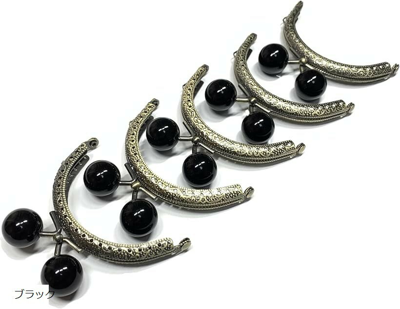 がま口 8.5cm 丸型 5個セット 口金 あめ玉 アンティークゴールド ハンドメイド リメイク バッグ ポーチ 材料 DIY (ブラック, 8.5)