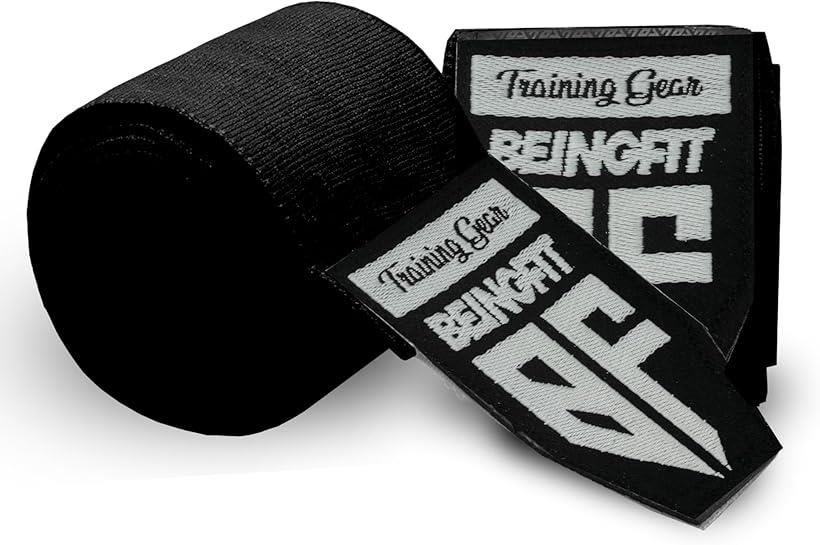 Beingfit プロ仕様 バンテージ ボクシング キックボクシング 向け手首保護ラップ ハンドラップ バンテージサポーター ボクシング用品 トレーニング 簡易バンテージ MMA ムエタイ(ブラック, 4m)