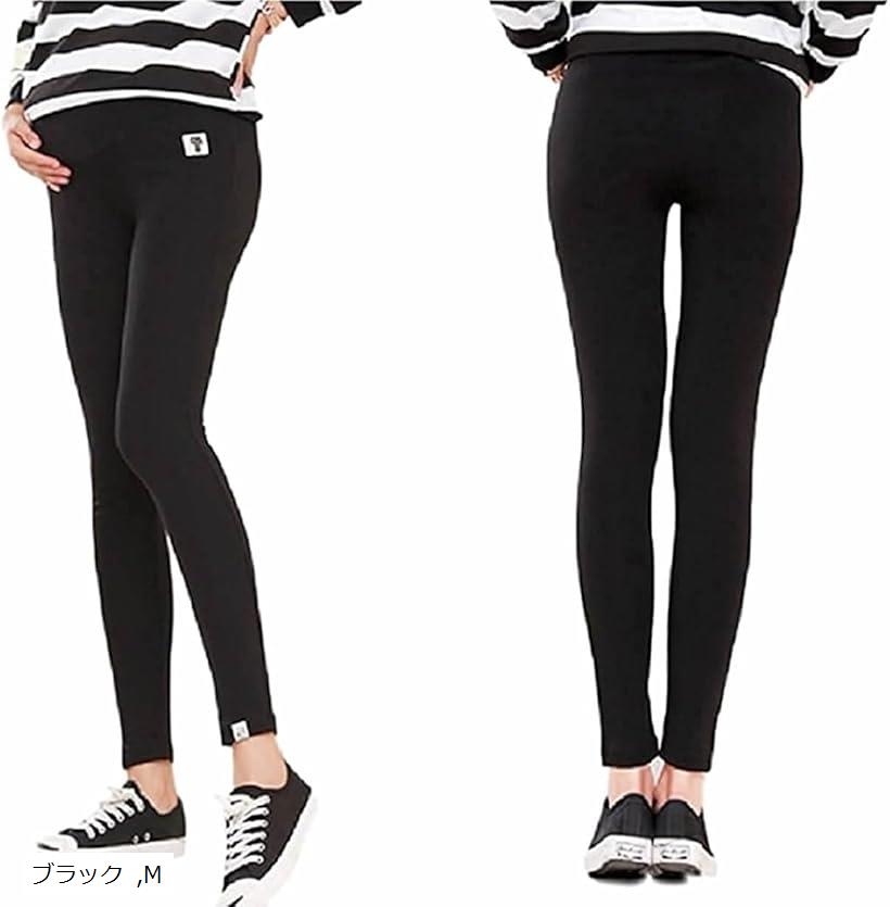 マタニティレギンス 現役看護師監修 妊婦 用 スパッツ ウエスト調整可能 アジャスター付 産前 臨月 産後 ストレッチ素材 (ブラック, M)