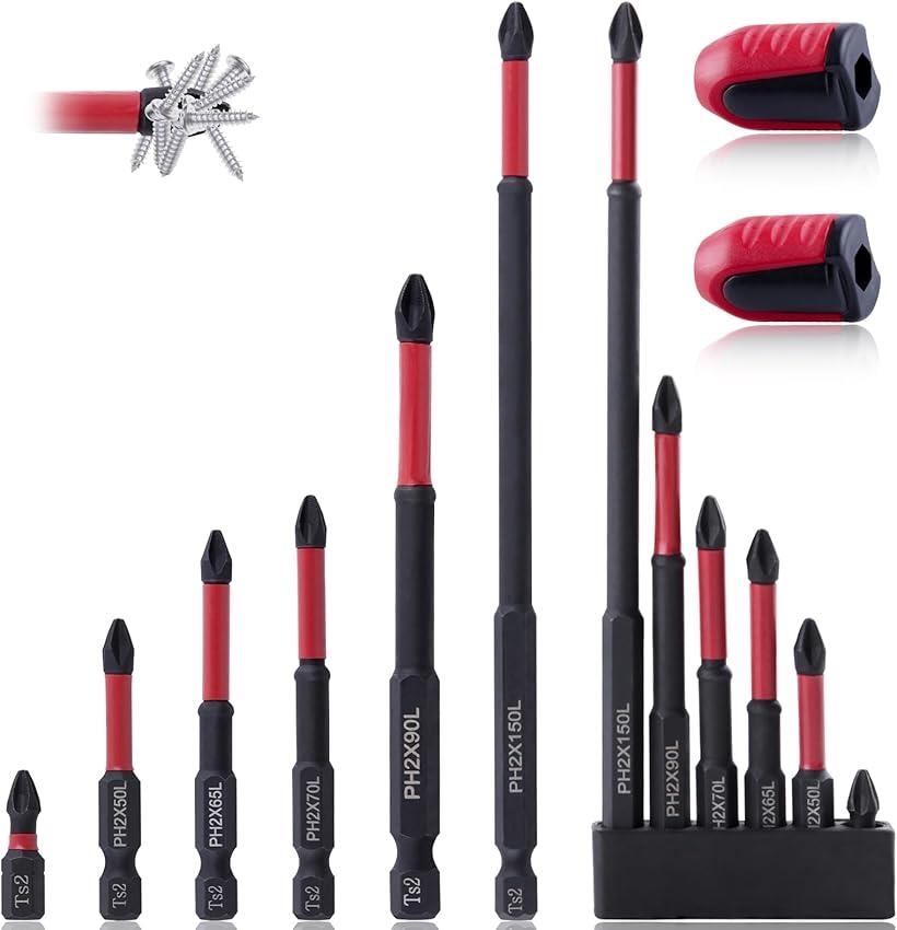 互換品 12本セット 強力磁気ビット プラスビット インパクトマグネット 1-2-3-3.5-4-6インチ長プラスヘ..