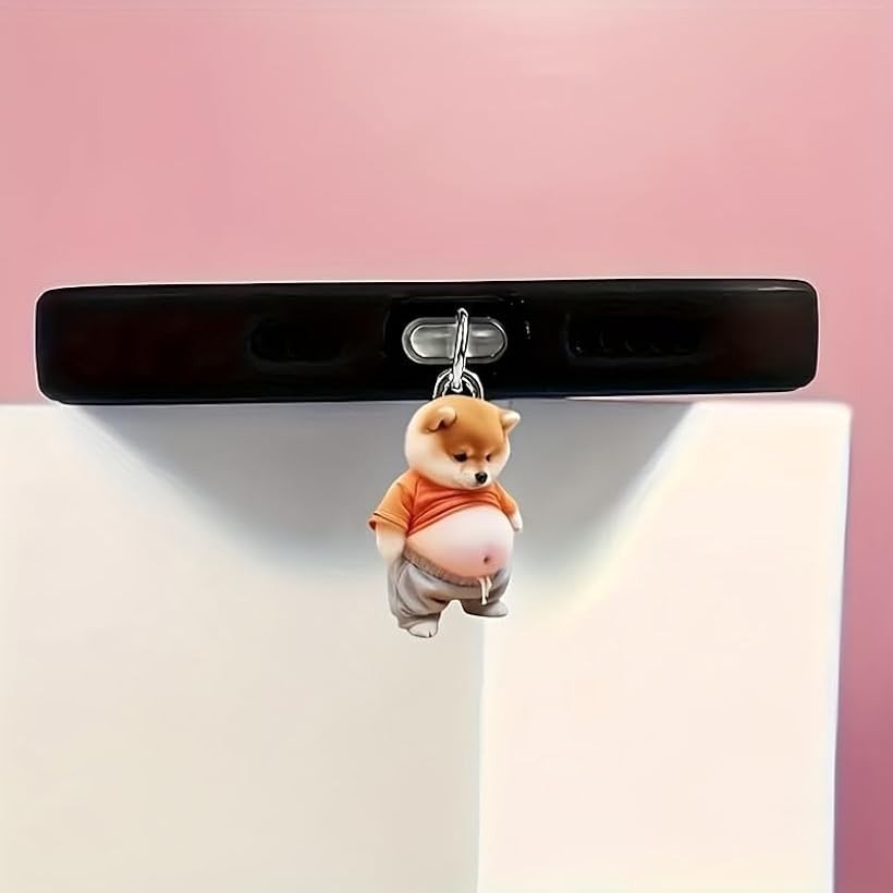 デブ 犬 マスコット スクイーズ 3D ぷにぷに シール 腹出し マヌケ ぬいぐるみ スマホ アクセサリ ステッカー (スマホ充電口アクセサリtypeC, 小型) horiku-10320566 ホリック サンプル画像3