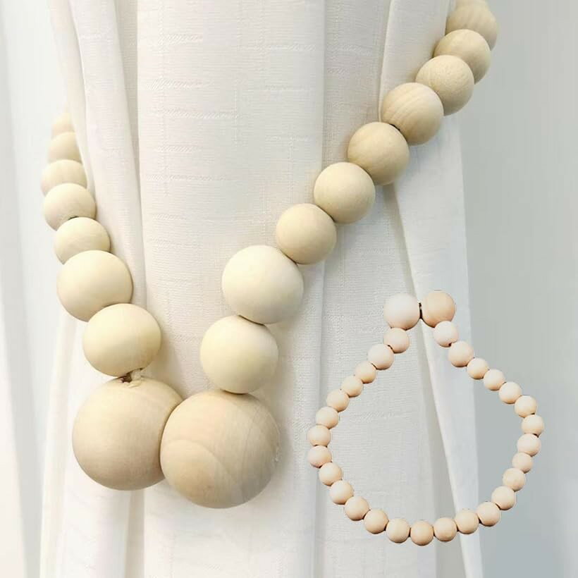 カーテン タッセル マグネット ふさかけ とめるやつ 束ねる 止め 留め具 木製 (ベージュ, 標準)