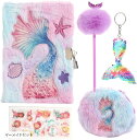 鍵付きノート 鍵付き日記帳 ふわふわファーカバー 罫線幅8mm 女の子向け プレゼント ギフトセット ファー付きボールペン キーホルダー ポーチ ステッカー付き...