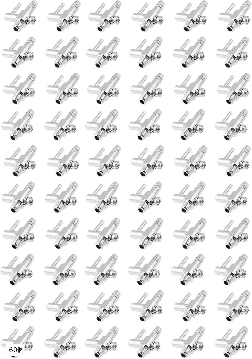 一方コック レバーバルブ 4mm エアチューブ用 エアー調整 水槽 アクアリウム (シルバー, 60個)