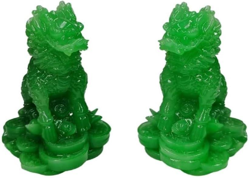 麒麟 キリン 財運アップ 風水 インテリア 金運 風水グッズ 樹脂製 (グリーン, 中型)