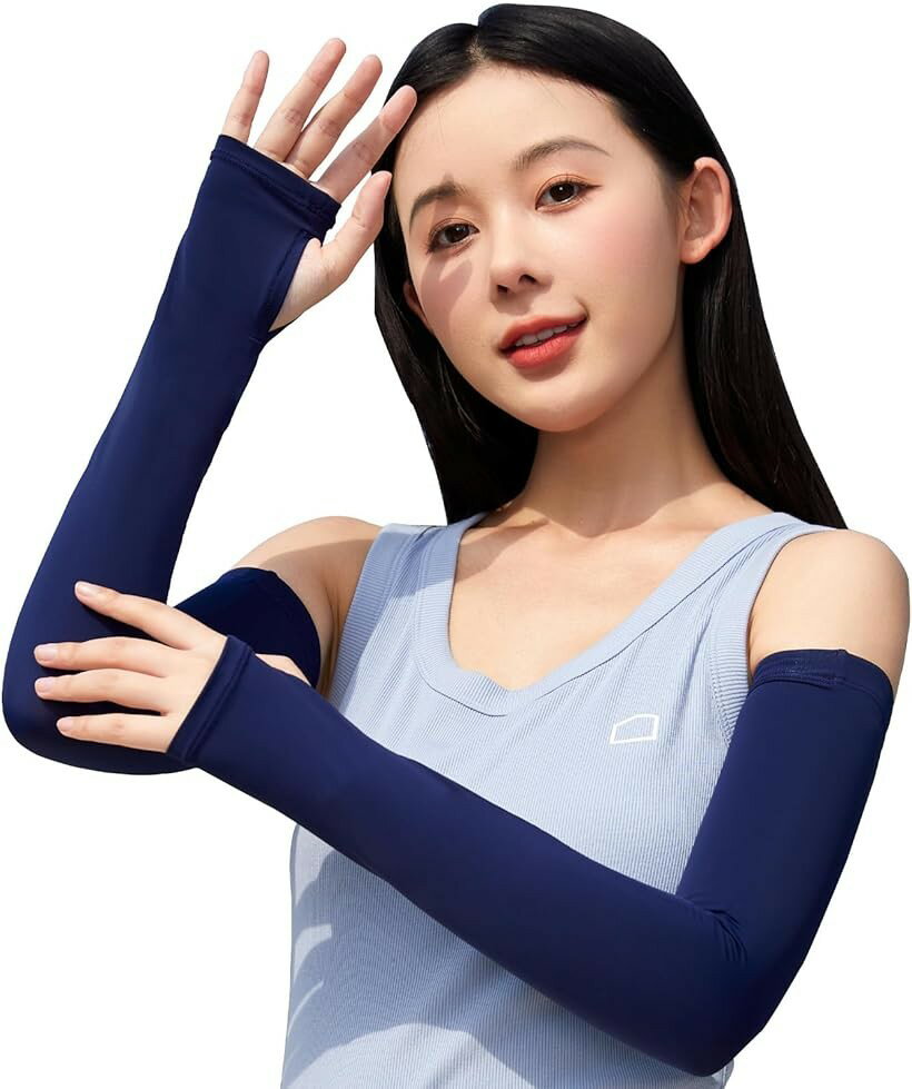 アームカバー レディース 冷感 uvカット ロング丈 指穴あり 腕カバー 接触冷感 UPF...