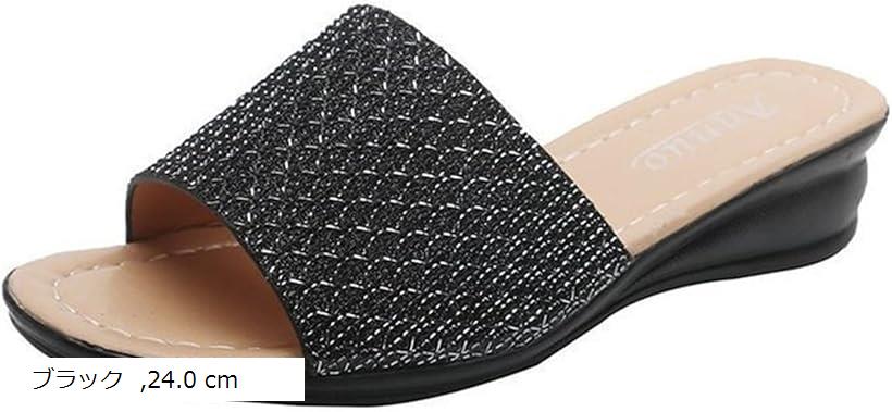 ジーティアモ サンダル シューズ ミュール レディース ヒールスリッパ ウェッジ ソール オフィス さんだる(ブラック, 24.0 cm)