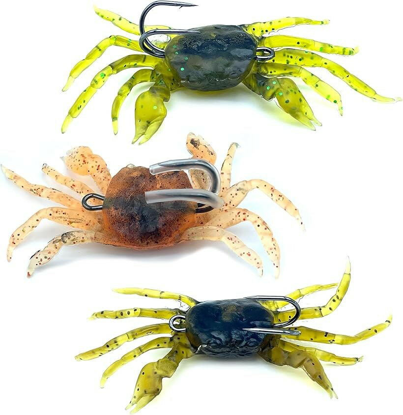 Worm - カニ 型 ワーム 蟹 釣り針 フック 疑似餌 ソフト ルアー タコ釣り ベイト クロダイ チヌ 真鯛 3色 パック SN-363-KW (1セット)