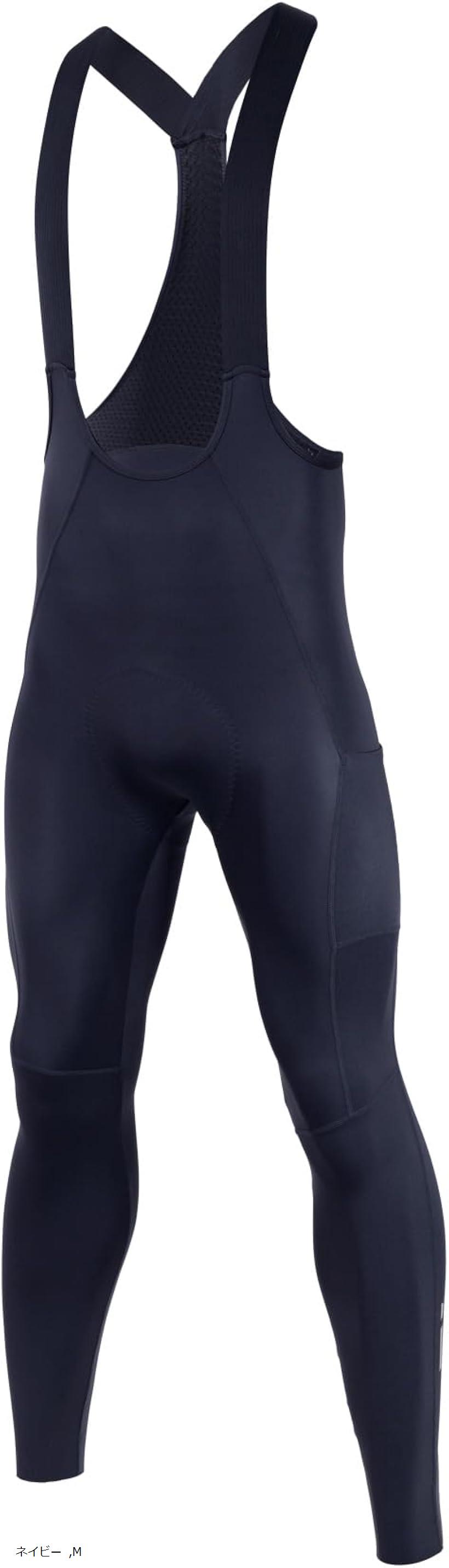 メンズ サイクルパンツ サイクルビブパンツ ロング ビブタイツ サイクリング ロードバイク サイクルウエア 4Dパッド 通気 速乾 弾力 ポケット 反射材 (ネイビー, M)(4)