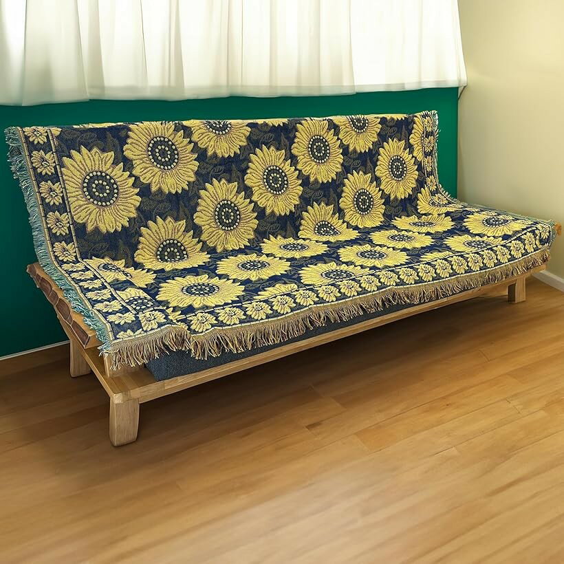 モデルノ ラ テール コットン 素材 130cmx180cm ベッド ソファー マルチ カバー テーブル クロス フリンジ 付き ラグ カーペット マット インテリア ML-CMC(ひまわり, 大) [3]