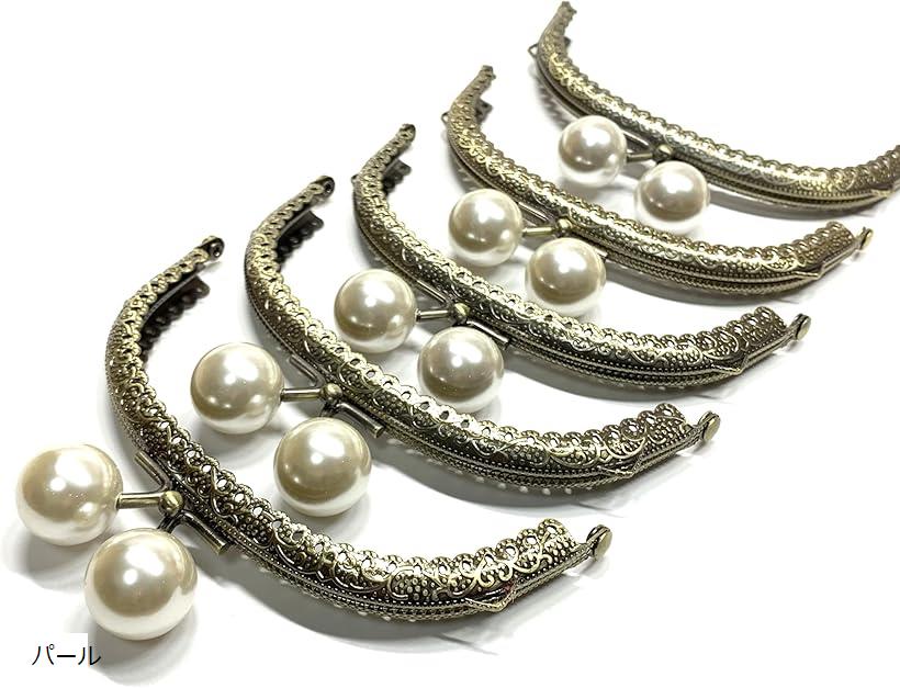 がま口 12.5cm 丸型 5個セット 口金 あめ玉 アンティークゴールド ハンドメイド リメイク バッグ ポーチ 材料 DIY (パール)