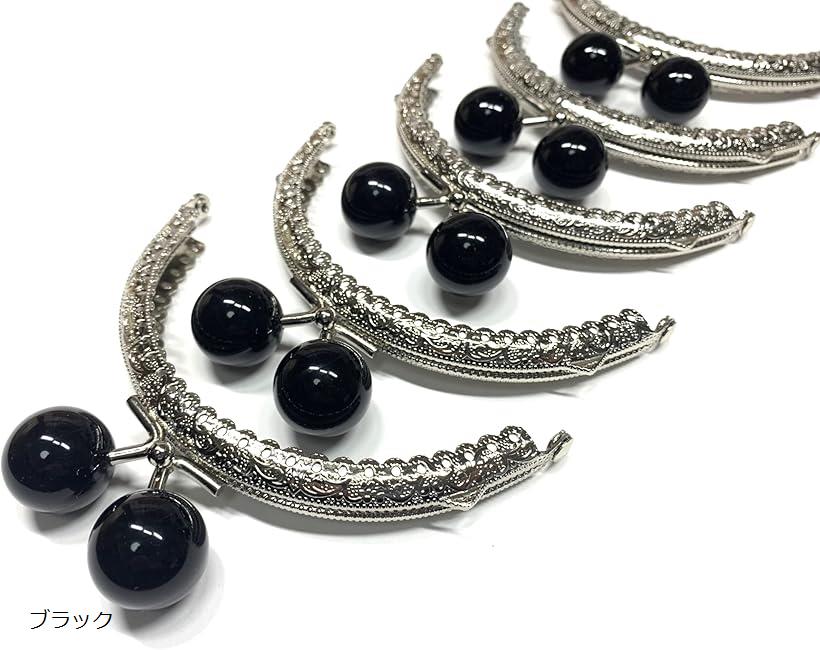 がま口 10.5cm 丸型 5個セット 口金 あめ玉 シルバー ハンドメイド リメイク バッグ ポーチ 材料 DIY(ブラック)