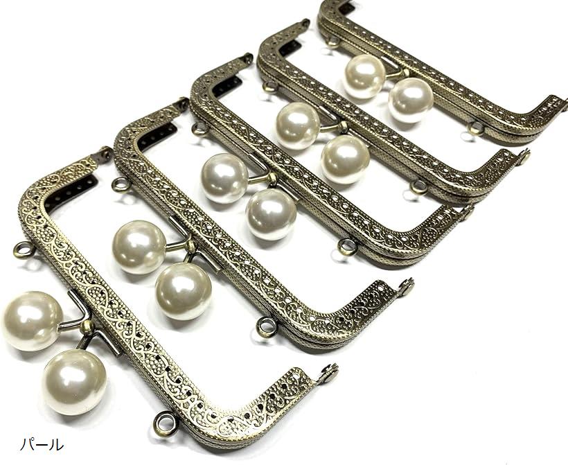 がま口 12.5cm 角型 5個セット 口金 あめ玉 アンティークゴールド ハンドメイド リメイク バッグ ポーチ 材料 DIY (パール)