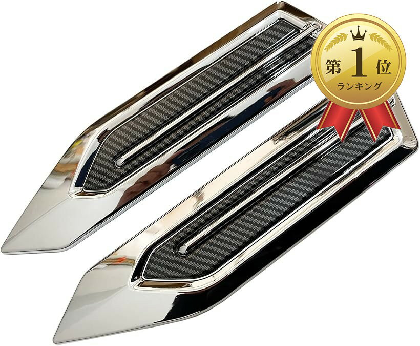 【楽天ランキング1位入賞】ダミーダクト フェンダー 左右 エアロ パーツ 立体 ステッカー 汎用 2点 セット ABS メッキ ガーニッシュ (シルバー, 25.4cmx6cm)