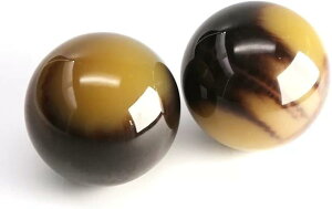 【楽天ランキング1位入賞】瑪瑙風ボール 健康球 健身球 トレーニング器具 風水装飾玉 2個セット (茶色と黄色のグラデーション)